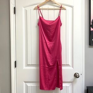 F21 Satin Slip MIDI Dress NWT HOT PINK